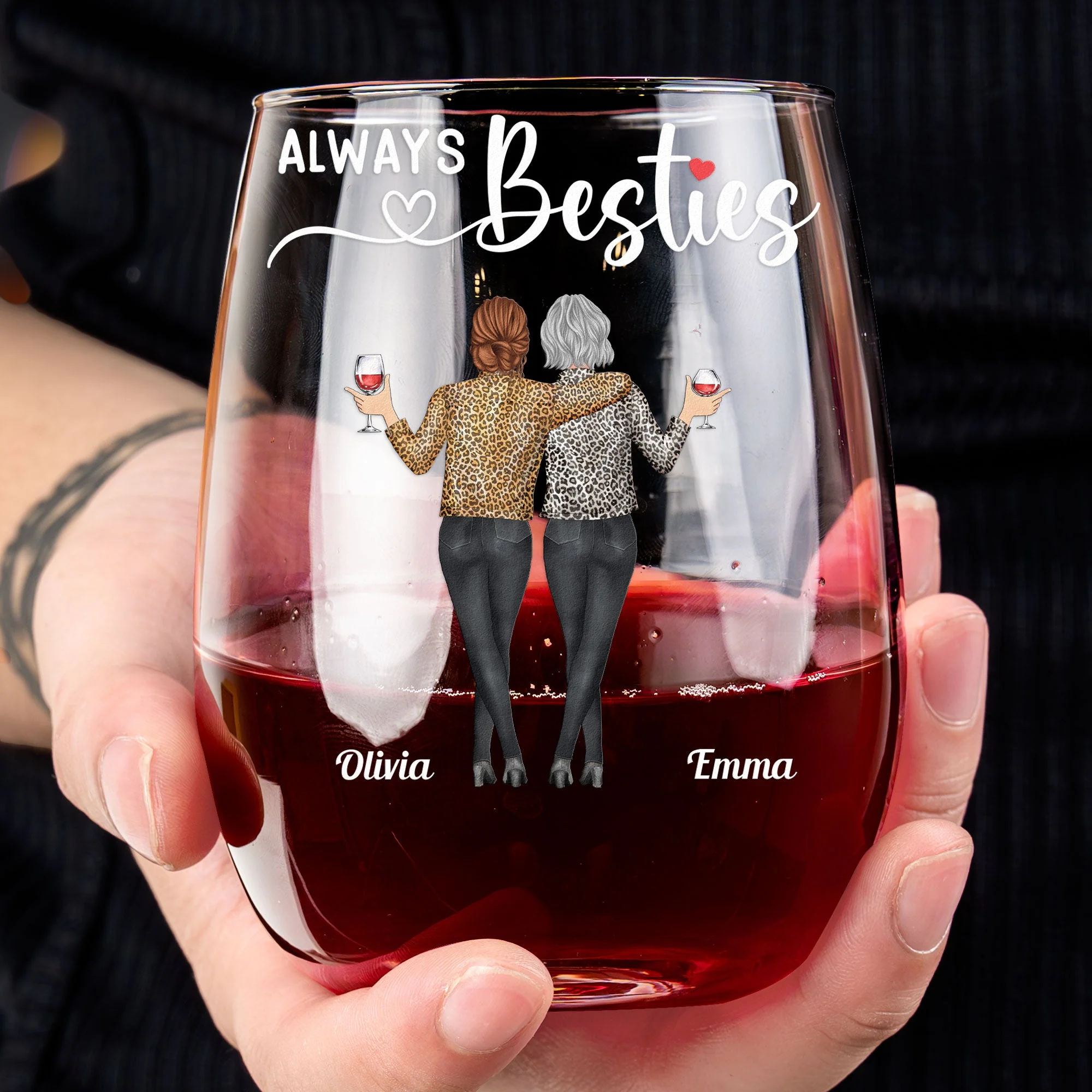 Best Bitches Wine Glass – Custom Birthday Gift for Sisters or Best Friends, Tolerating Idiots Together - Image 5