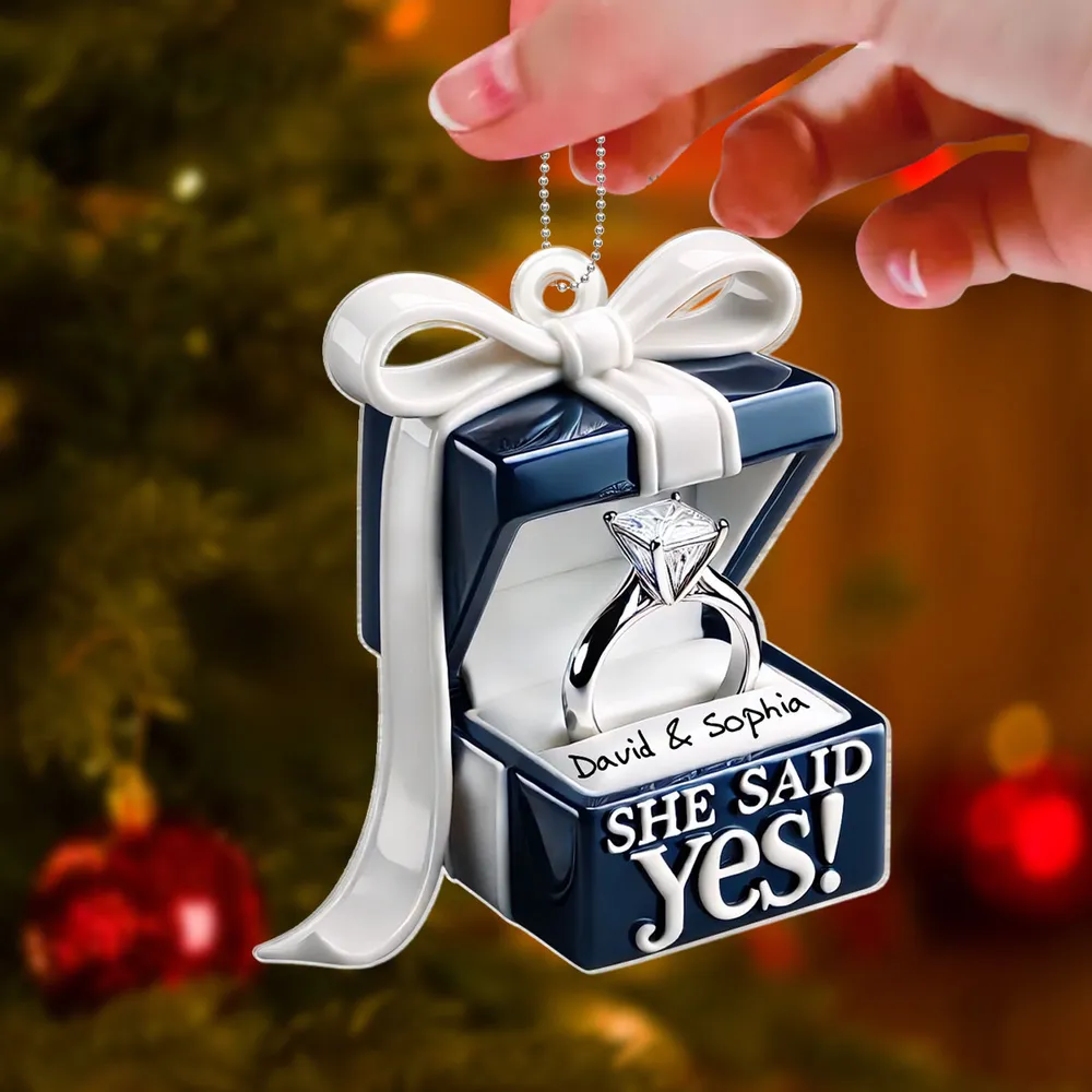 She Said Yes! Personalized Acrylic Ornament – Engagement Gift for Couples with Custom Names - Image 3