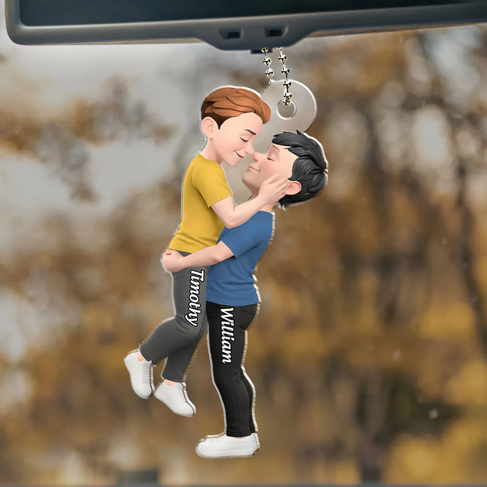 Road-Trip Embrace – Personalized Acrylic Couple Car Ornament - Image 3