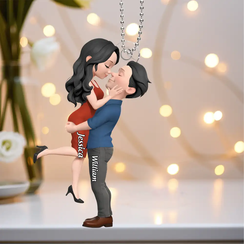 Road-Trip Embrace – Personalized Acrylic Couple Car Ornament - Image 4