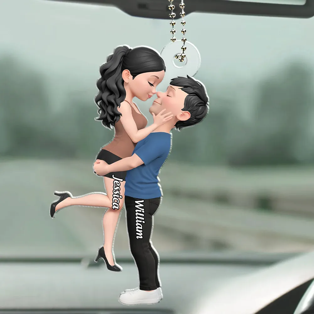 Road-Trip Embrace – Personalized Acrylic Couple Car Ornament - Image 7