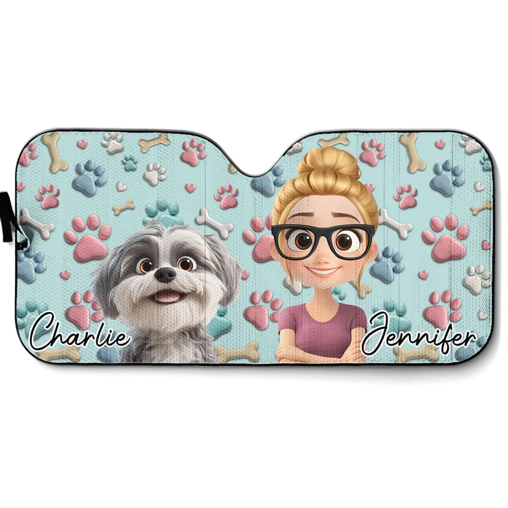 Custom Dog & Owner Windshield Sunshade – Paw-Print Car Accessory for Pet Lovers - Image 3