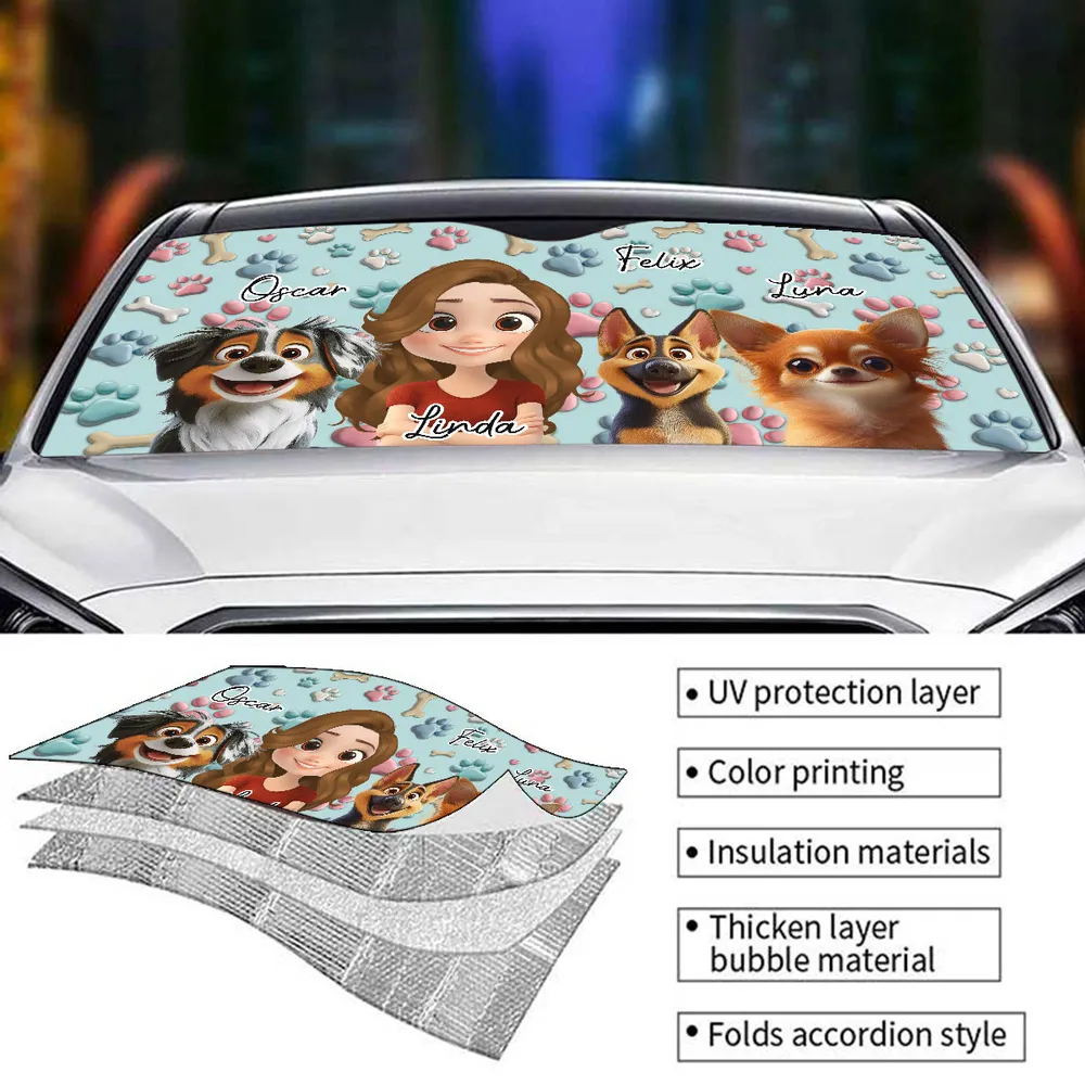 Custom Dog & Owner Windshield Sunshade – Paw-Print Car Accessory for Pet Lovers - Image 6