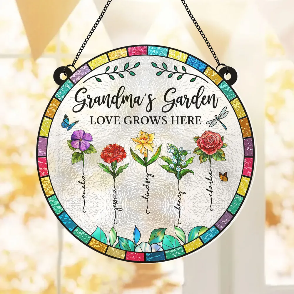 “Grandma’s Garden – Love Grows Here” Personalized Acrylic Suncatcher - Image 3
