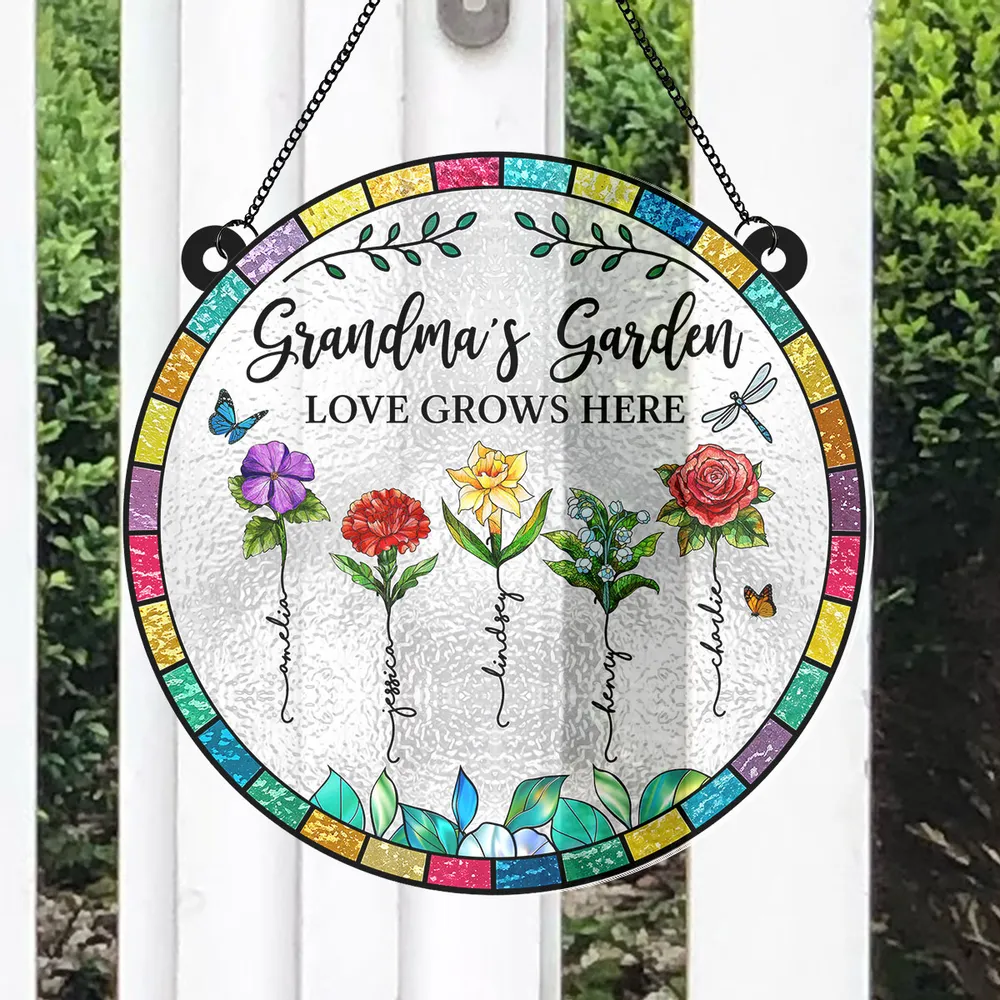 “Grandma’s Garden – Love Grows Here” Personalized Acrylic Suncatcher - Image 4