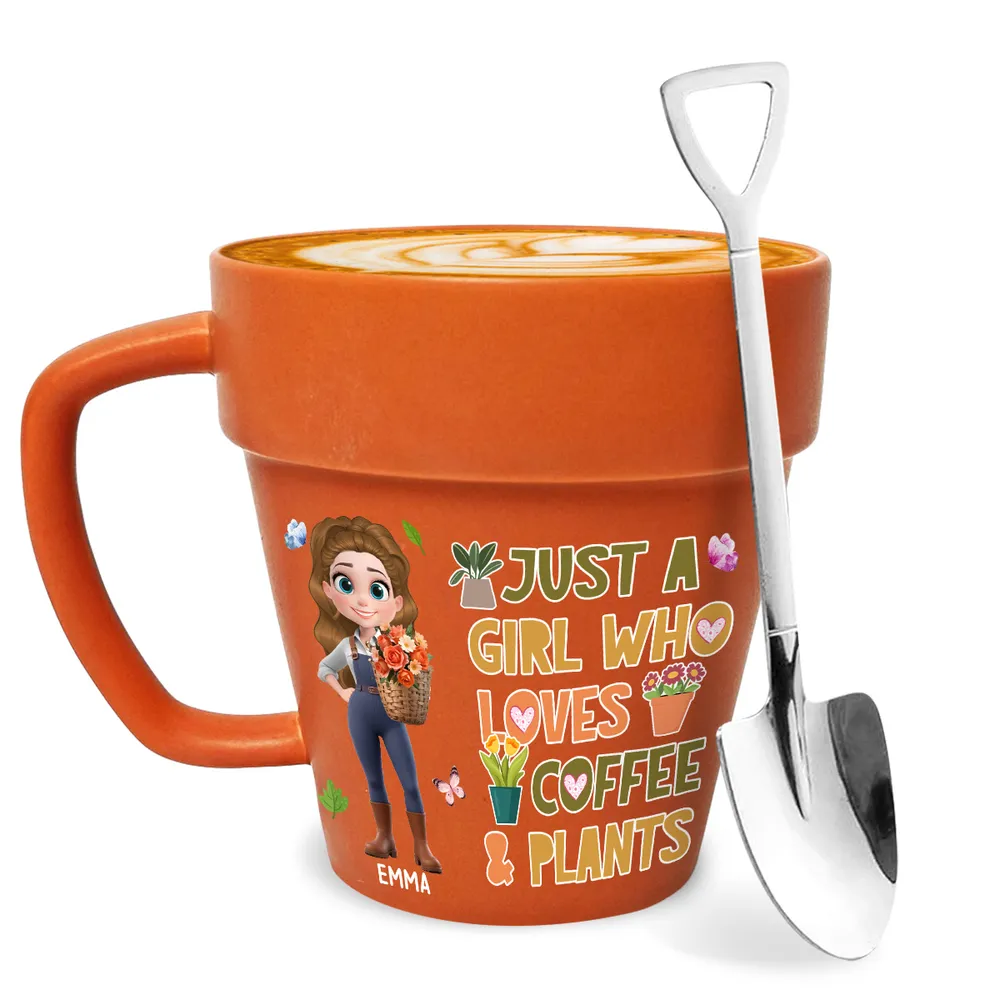 Just a Girl Who Loves Coffee & Plants โ Personalized Plant Pot Mug for Coffee Lovers