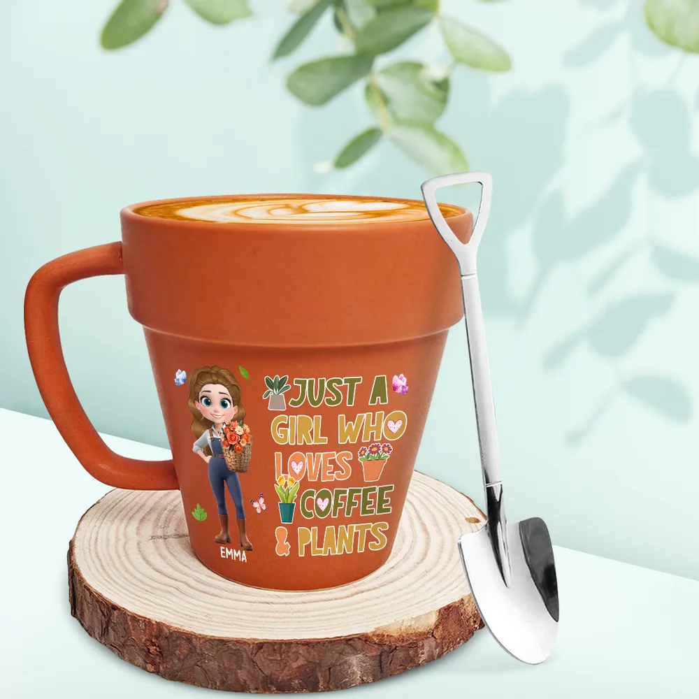 Just a Girl Who Loves Coffee & Plants โ Personalized Plant Pot Mug for Coffee Lovers - Image 3