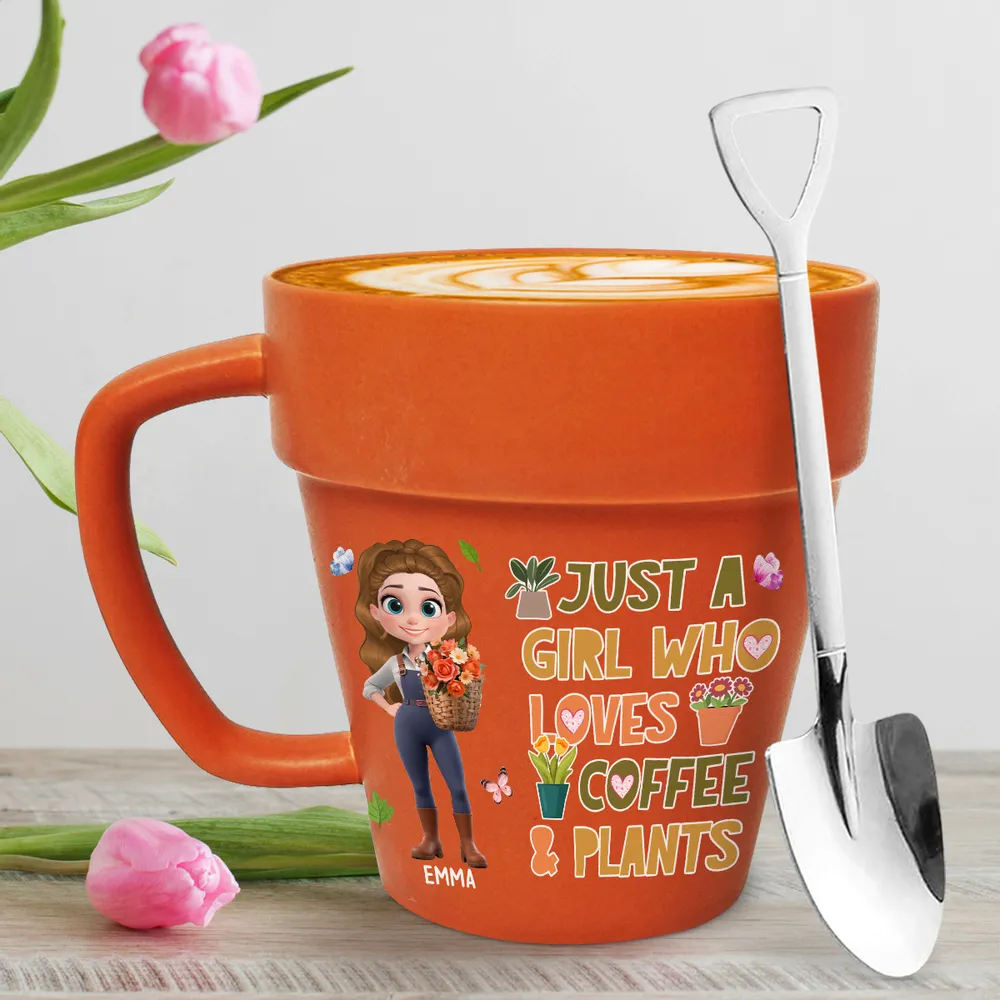 Just a Girl Who Loves Coffee & Plants โ Personalized Plant Pot Mug for Coffee Lovers - Image 4
