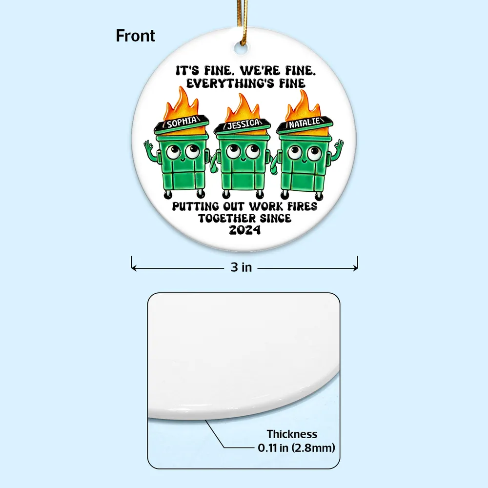 Personalized Ceramic Ornament with Funny Dumpster Fire Characters, Unique Coworker Gift for Office Friends & Work Besties - Image 5