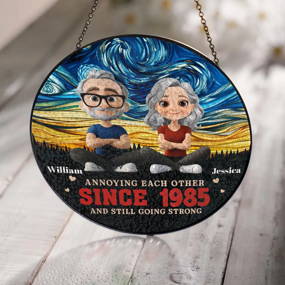 Annoying Each Other Since... – Personalized Glass Suncatcher Ornament for Couples - Image 2