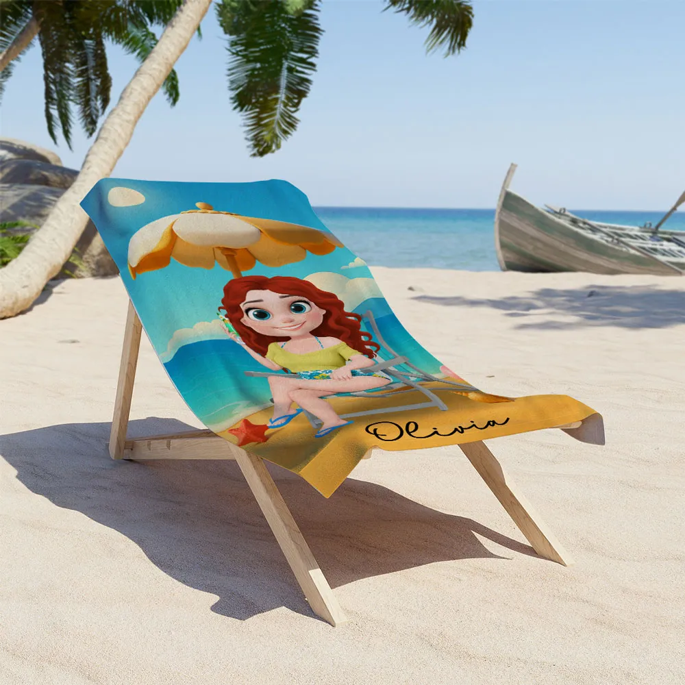 Custom Cartoon Beach Towel – Relax & Sip Under the Sun, Perfect Gift for Wife - Image 3