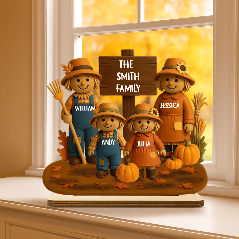 Personalized Scarecrow Family Wooden Plaque – Cozy Harvest Décor for Home - Image 2