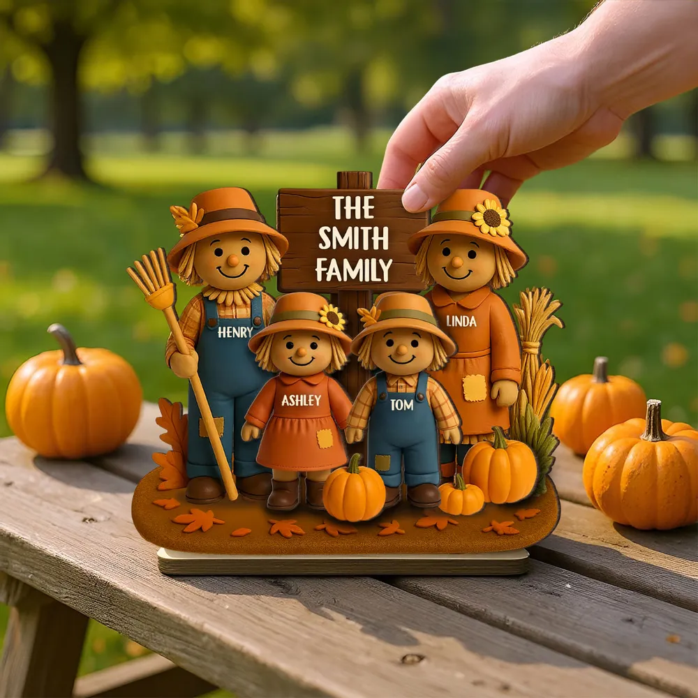 Personalized Scarecrow Family Wooden Plaque – Cozy Harvest Décor for Home - Image 6