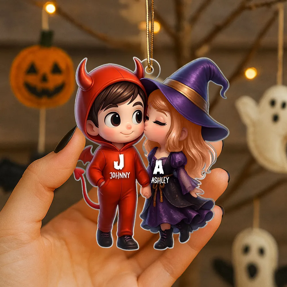 “Devil & Witch” Personalized Acrylic Ornament – Cute Halloween Gift for Couples - Image 4