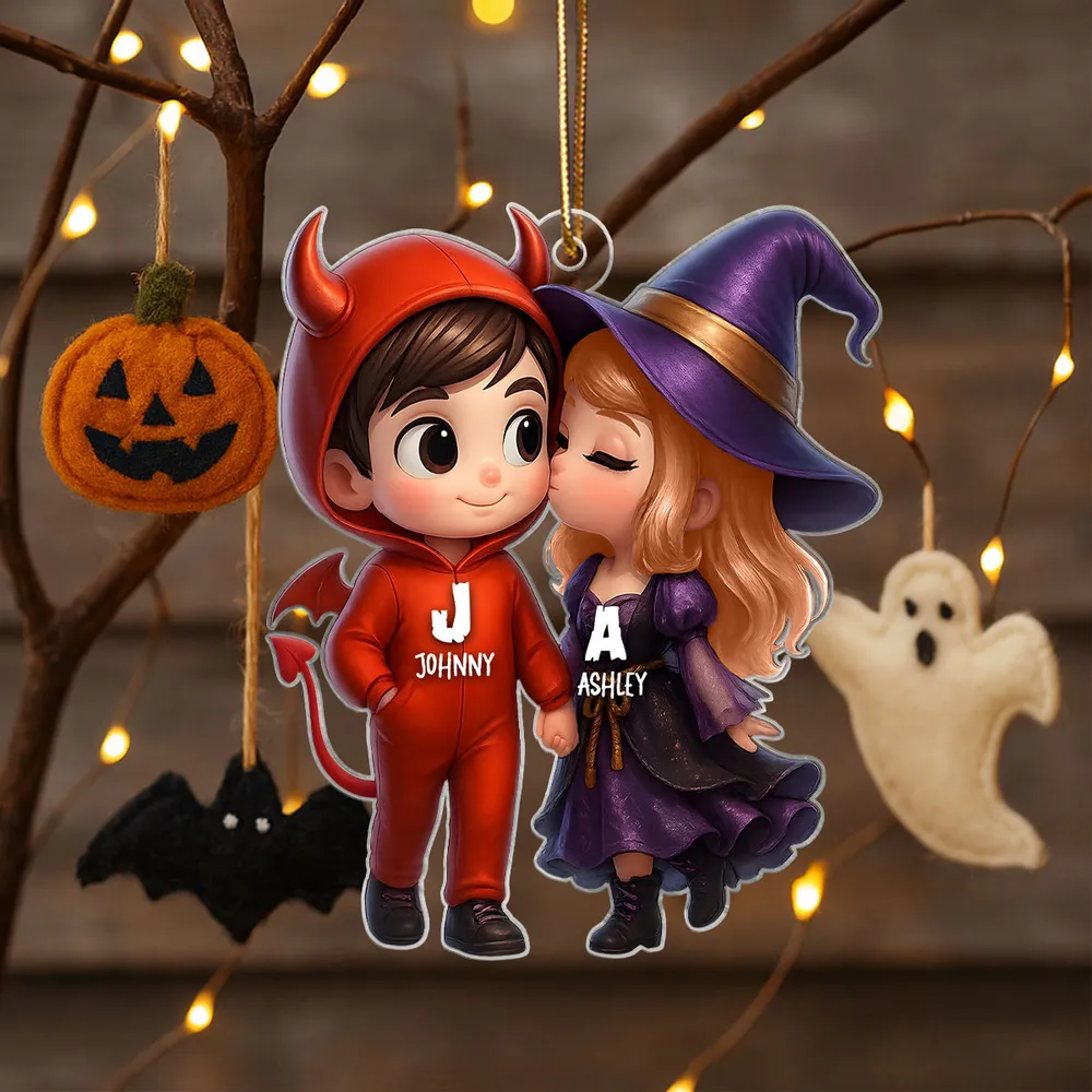 “Devil & Witch” Personalized Acrylic Ornament – Cute Halloween Gift for Couples - Image 6