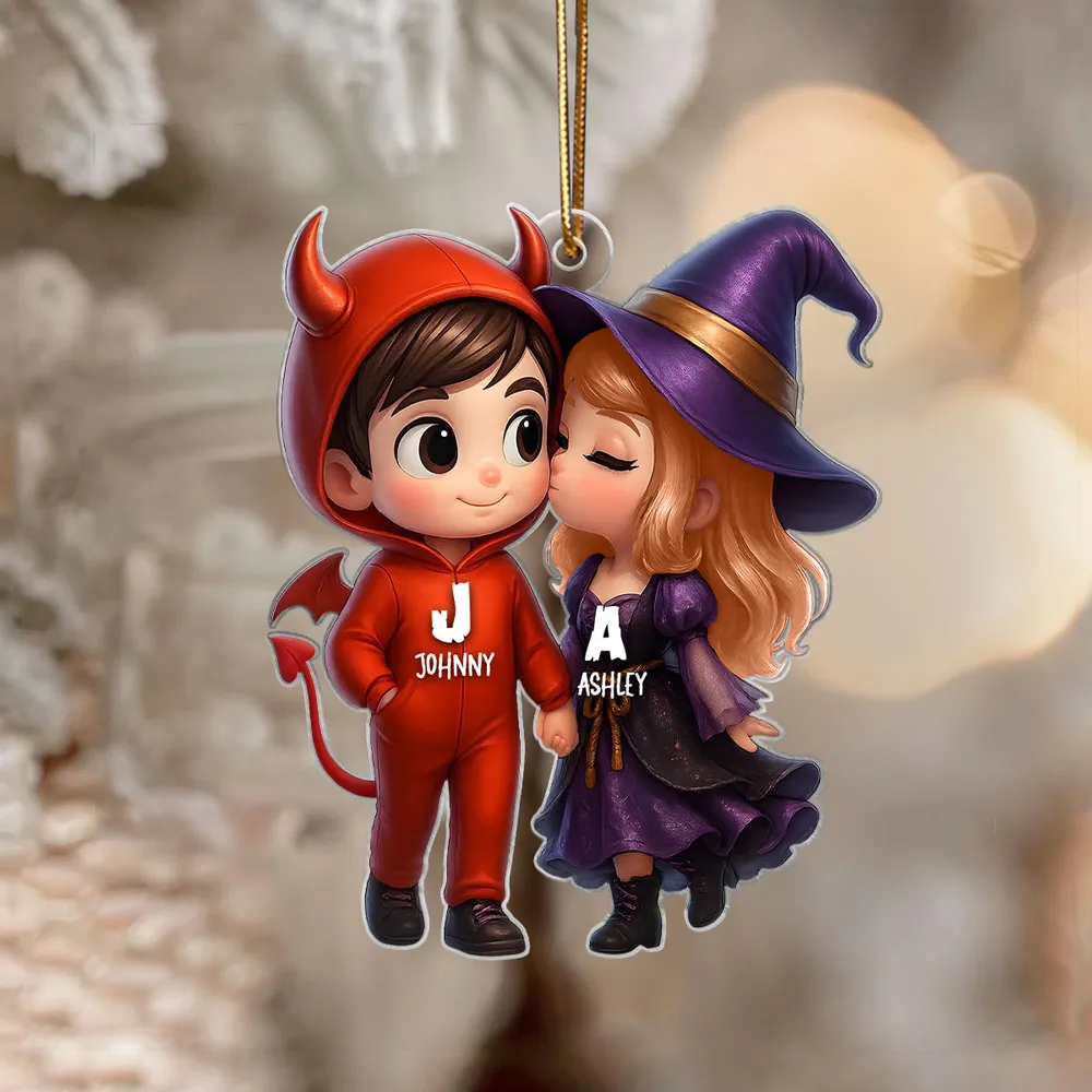 “Devil & Witch” Personalized Acrylic Ornament – Cute Halloween Gift for Couples - Image 9