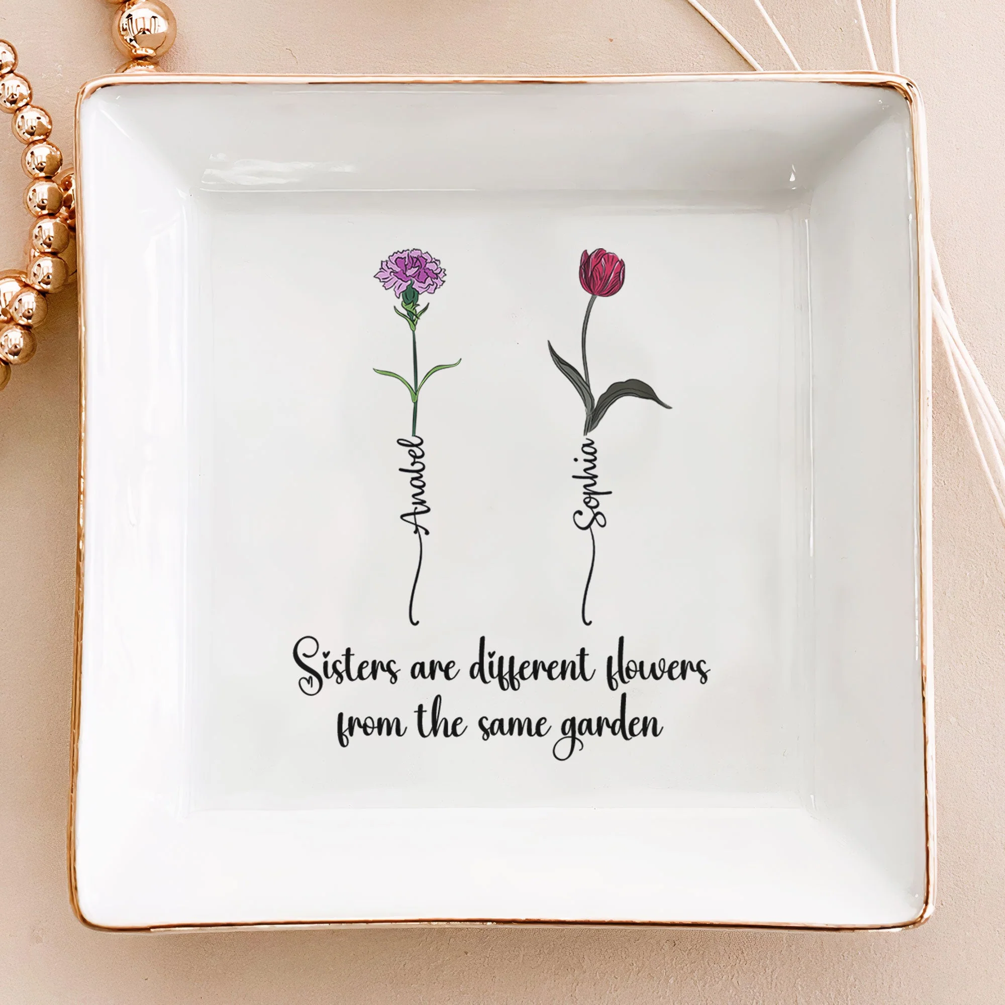 Sisters Are Different Flowers Jewelry Dish – Personalized Floral Gift for Sister with Names - Image 5