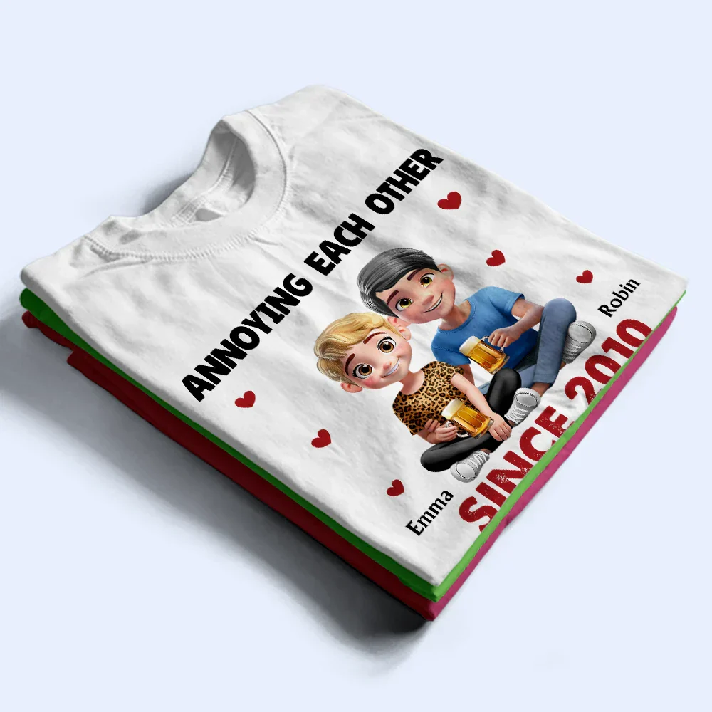 Annoying Each Other Since [Year] – Personalized Classic Tee for Couples with Custom name and Character - Image 4