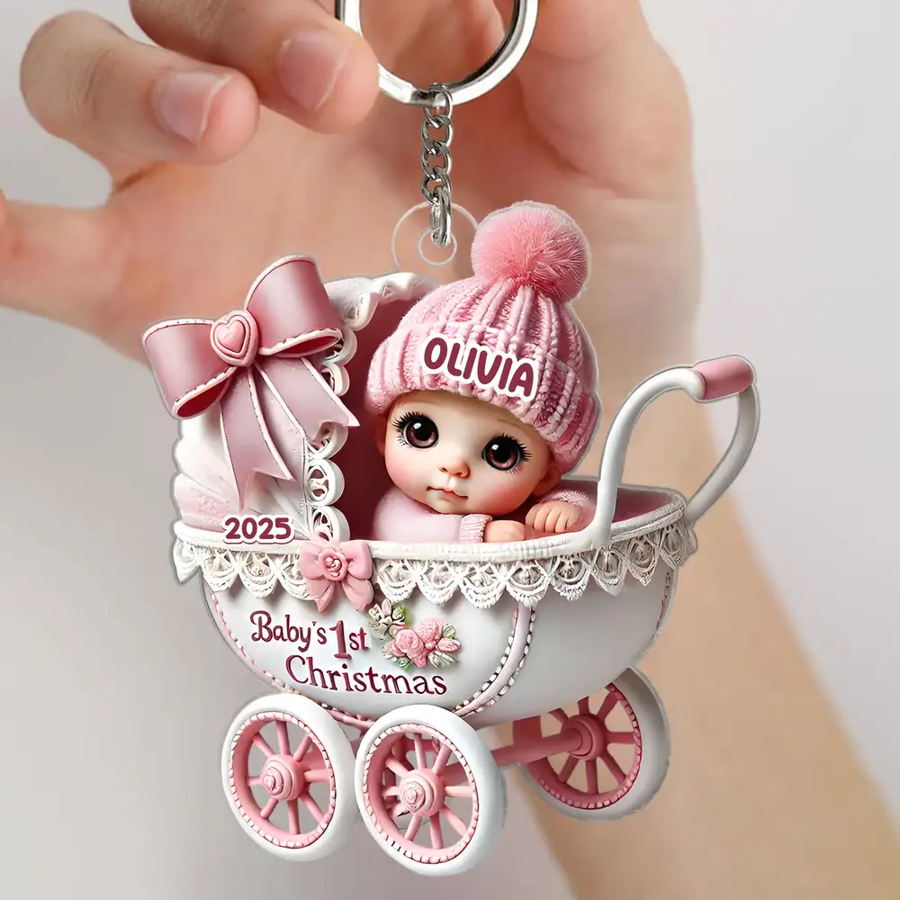 Custom Baby Girl Christmas Car Hanger – Pink Stroller Ornament for Newborn or Grandbaby - Image 3