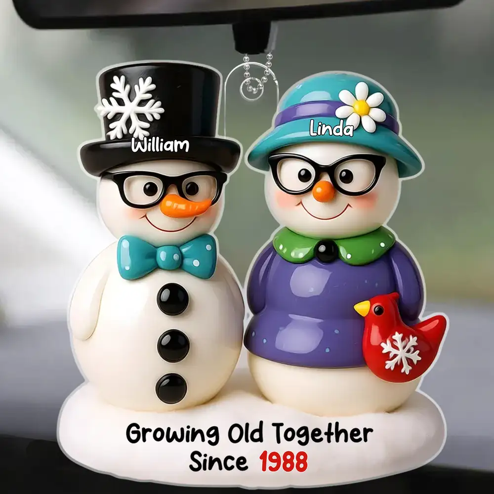 Funny Couple Snowman Car Hanger – “Growing Old Together Since” Personalized Car Hanger for Lovebirds - Image 2