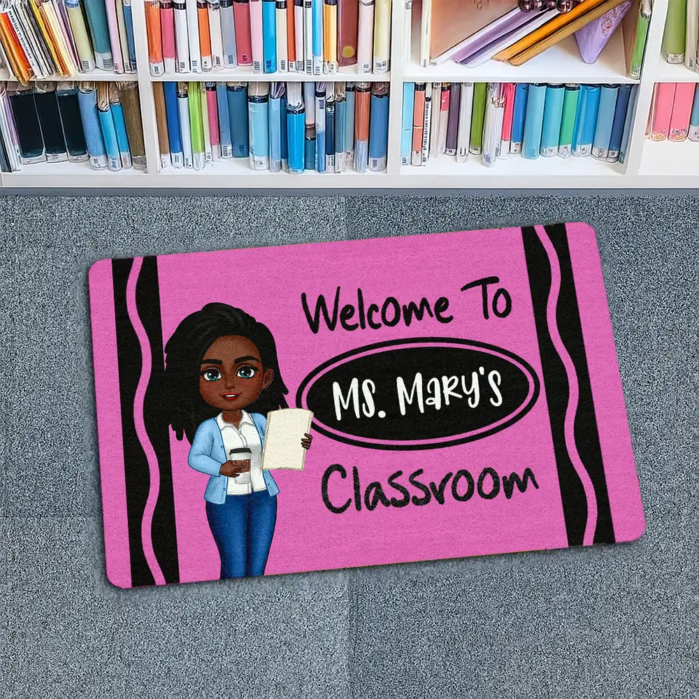 Personalized Classroom Entrance Mat – Unique Gift for Teachers with Cartoon Illustration