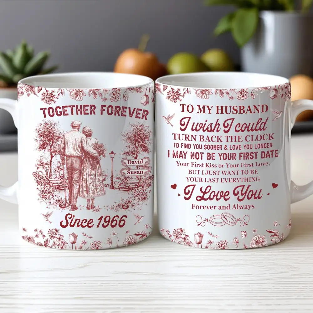 Personalized Ceramic Couple Mug with Custom Name for Anniversary Gift - Image 2