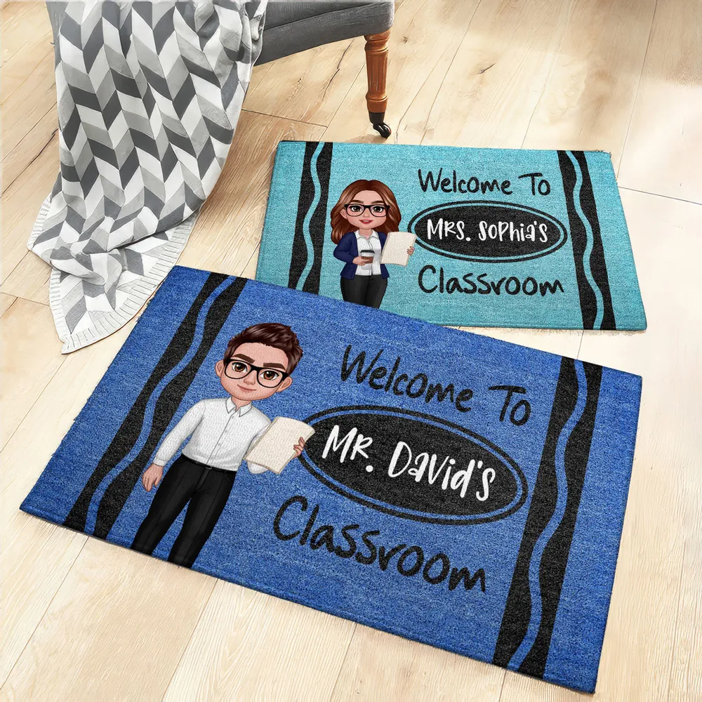 Personalized Classroom Entrance Mat – Unique Gift for Teachers with Cartoon Illustration - Image 7