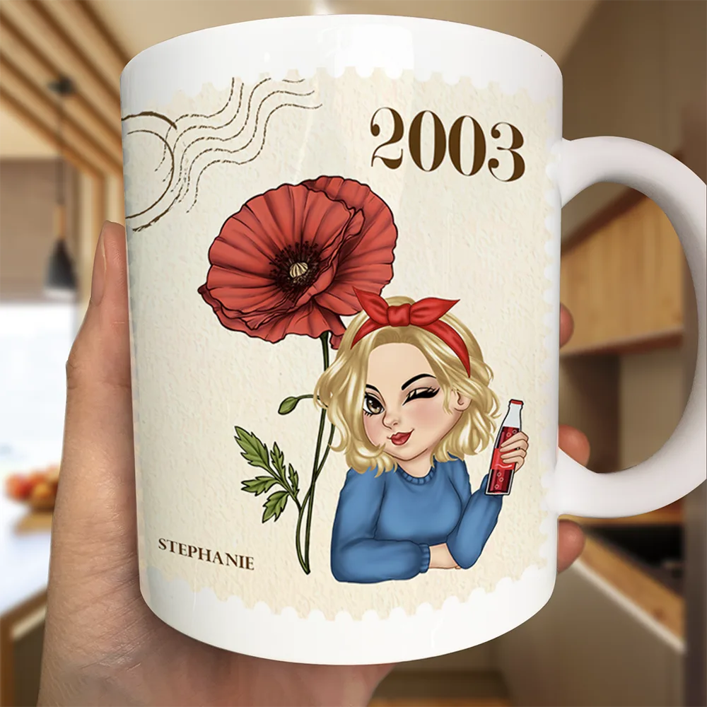 Making the World a Better Place – Personalized White Ceramic Mug with Birth Year and Cartoon Girl - Image 5