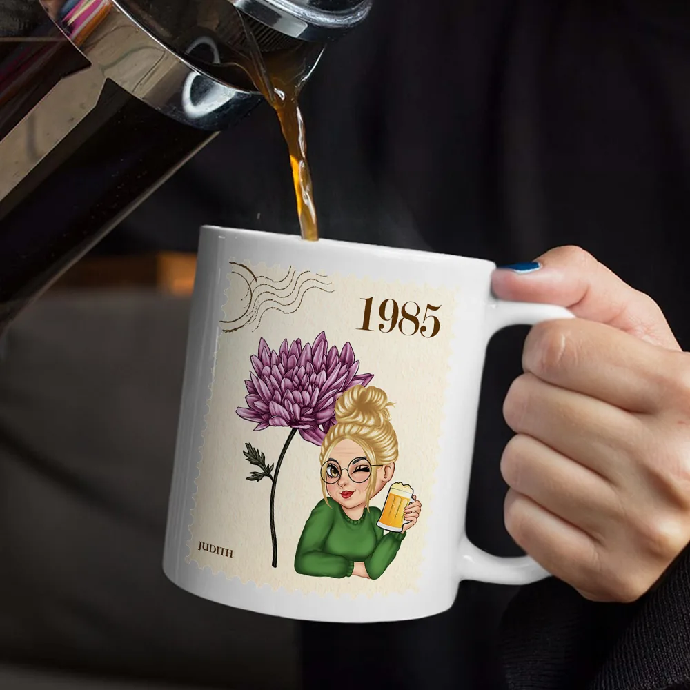 Making the World a Better Place – Personalized White Ceramic Mug with Birth Year and Cartoon Girl - Image 6