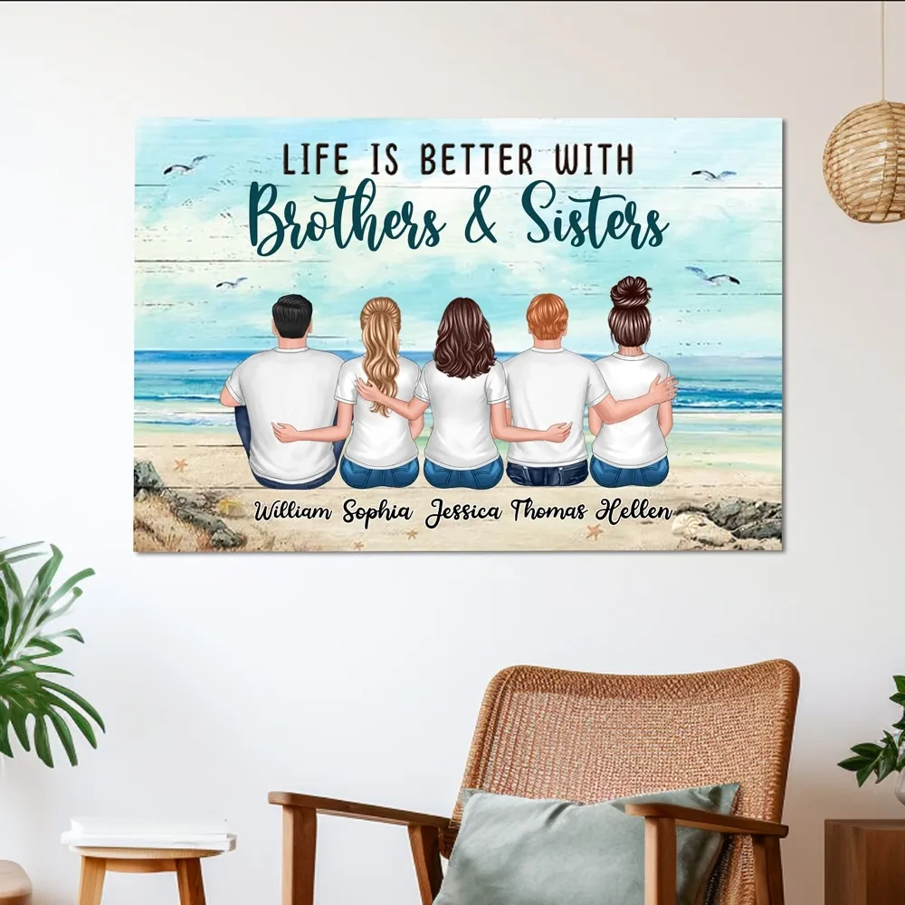 Poster – “Life Is Better with Brothers & Sisters” Beach Back-View Art, Custom Gift for Siblings - Image 2