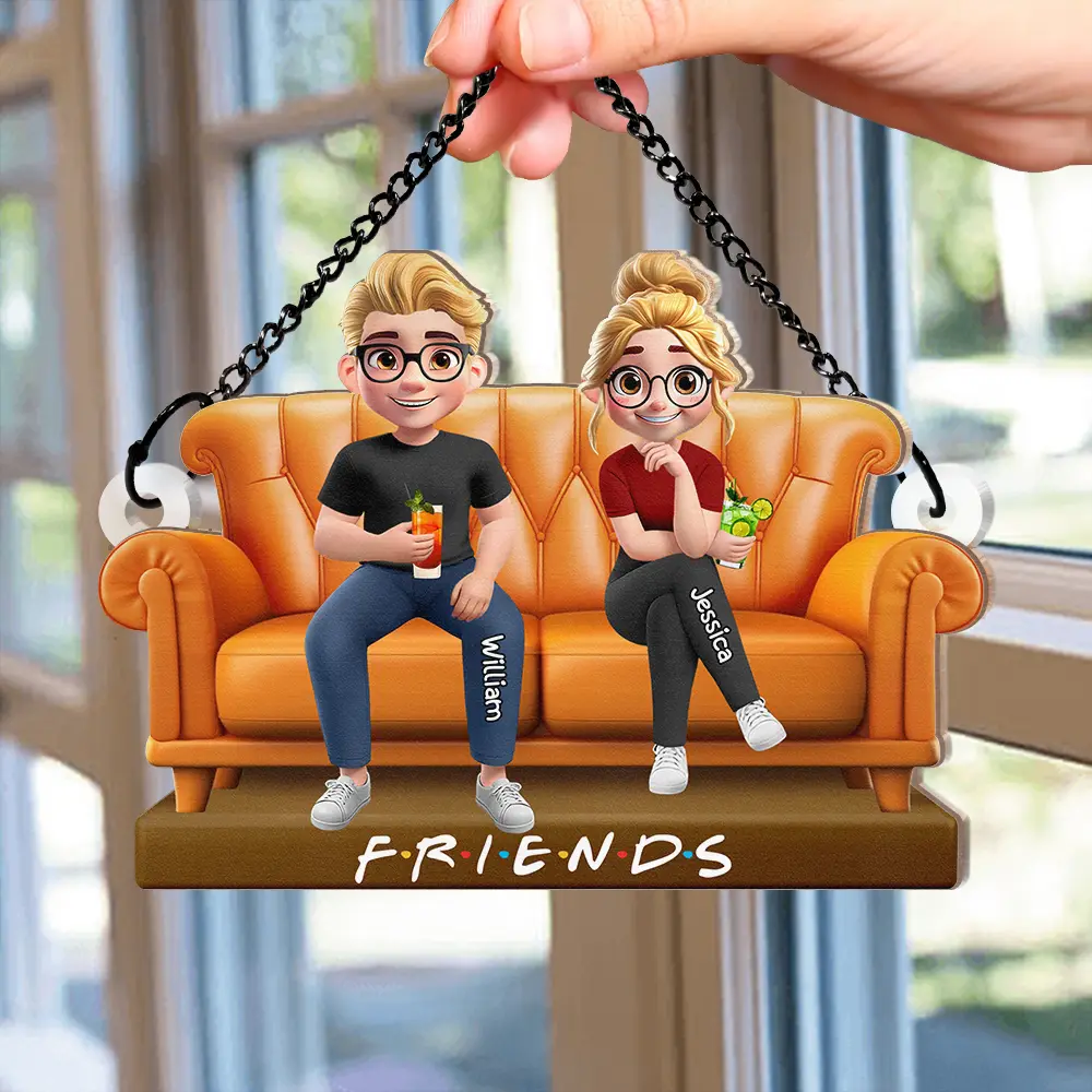 Wood and Acrylic Layered Ornament – "Besties" with Friends on a Swing, Custom Gift for Friendship - Image 2