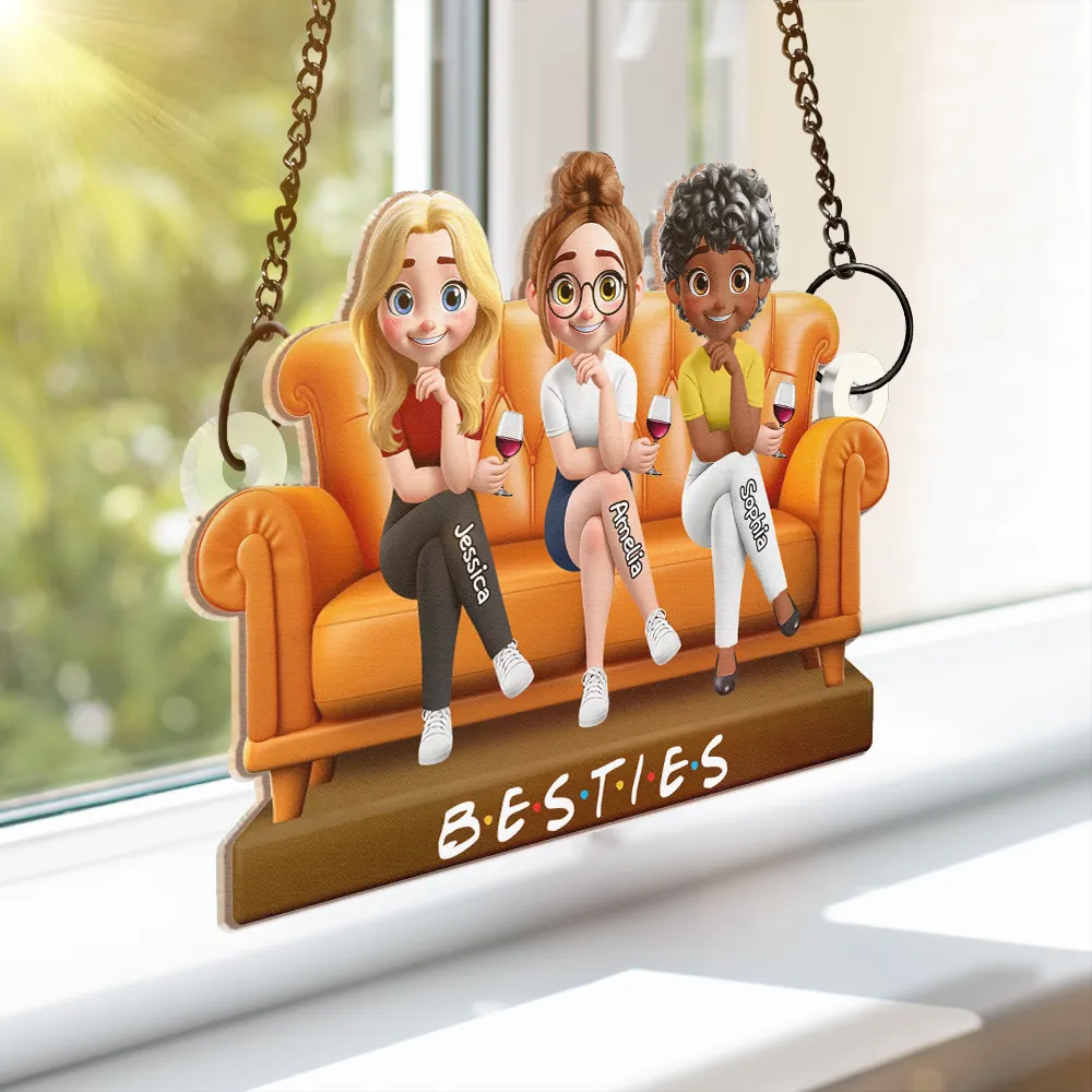 Wood and Acrylic Layered Ornament – "Besties" with Friends on a Swing, Custom Gift for Friendship - Image 3