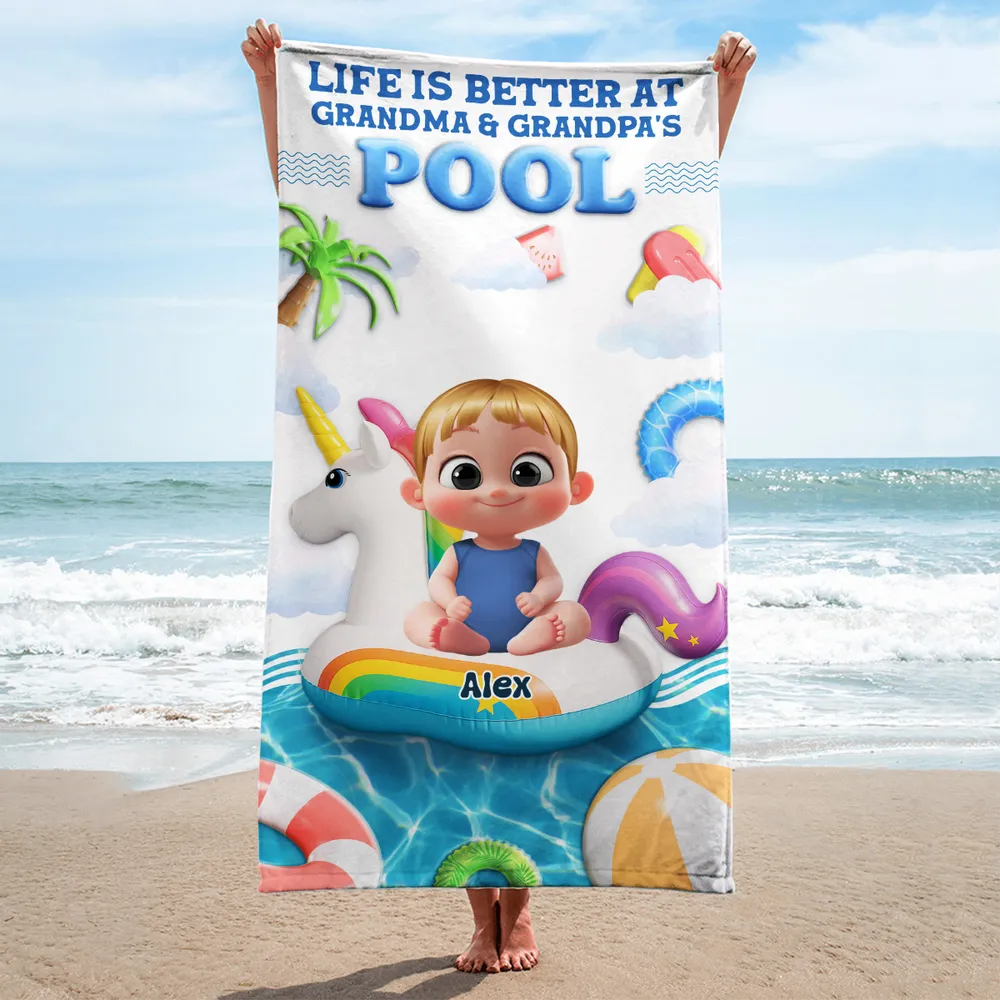 Custom Beach Towel for Grandchildren – 'Life Is Better at Grandma & Grandpa’s Pool', Fun Summer Gift - Image 4