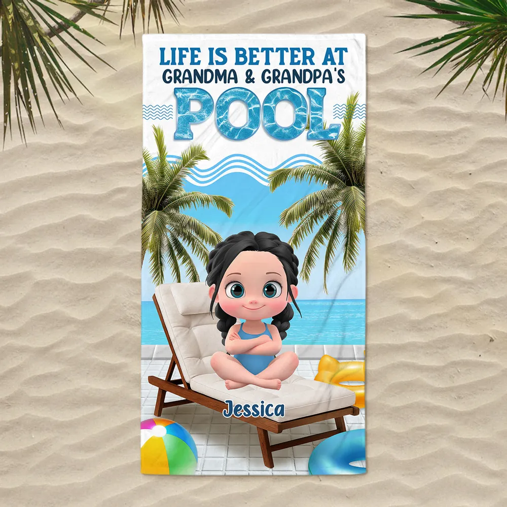 Custom Beach Towel for Grandchildren – Poolside Lounge Design, Gift from Grandma & Grandpa - Image 4