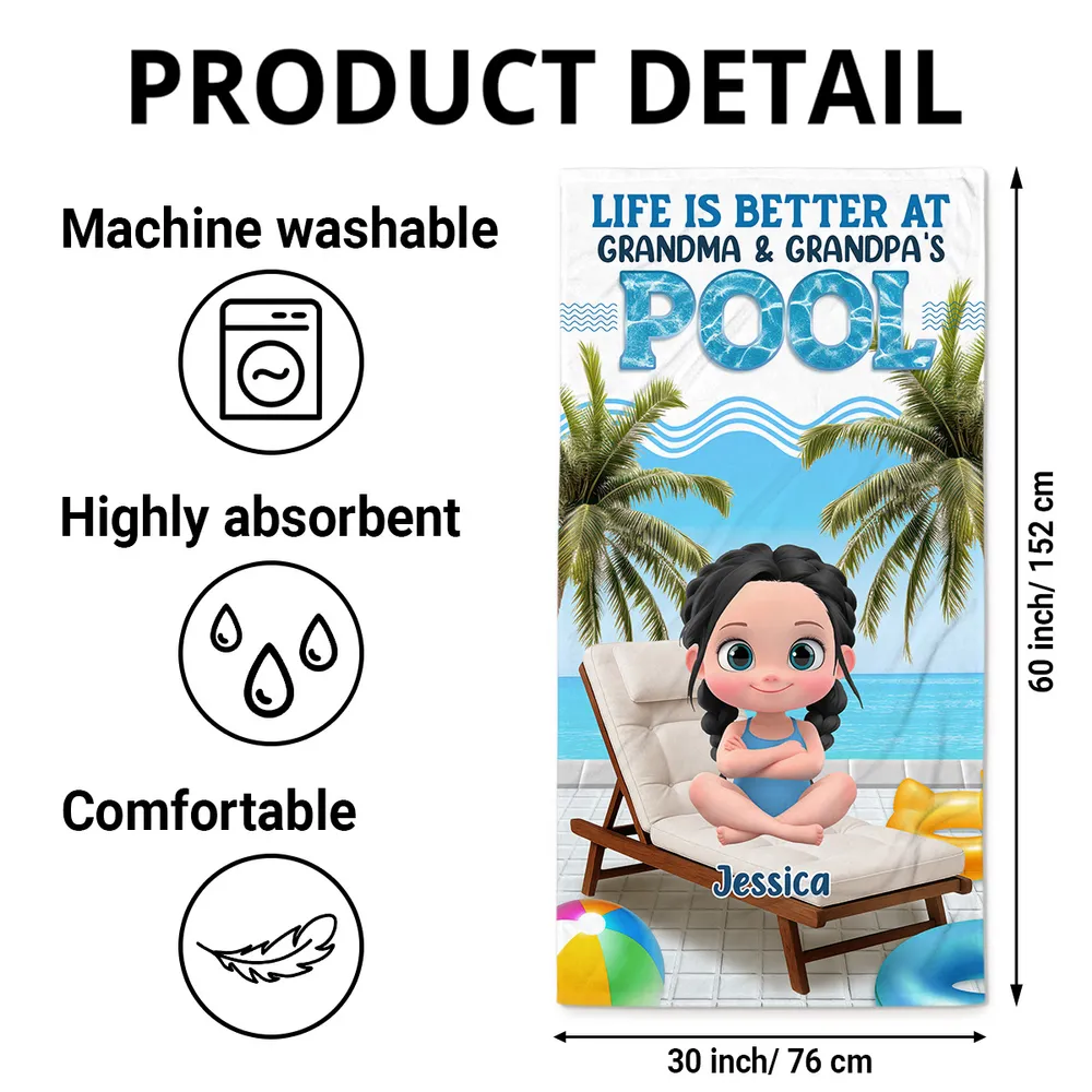 Custom Beach Towel for Grandchildren – Poolside Lounge Design, Gift from Grandma & Grandpa - Image 6