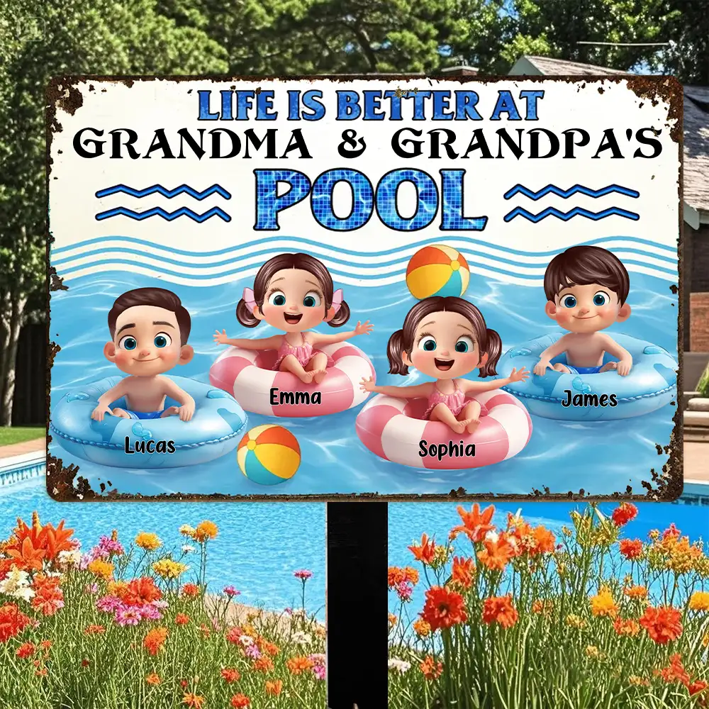 Personalized Iron Pool Sign for Family Poolside Decor - Image 2