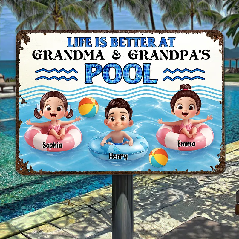 Personalized Iron Pool Sign for Family Poolside Decor - Image 3