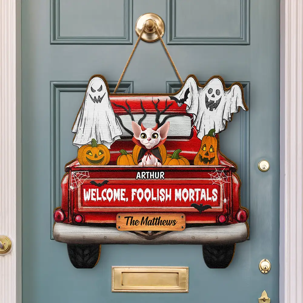 Halloween Wooden Sign - Purple Truck & Pets, Custom Gift - Image 3
