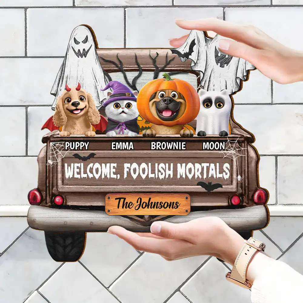 Halloween Wooden Sign - Purple Truck & Pets, Custom Gift - Image 4