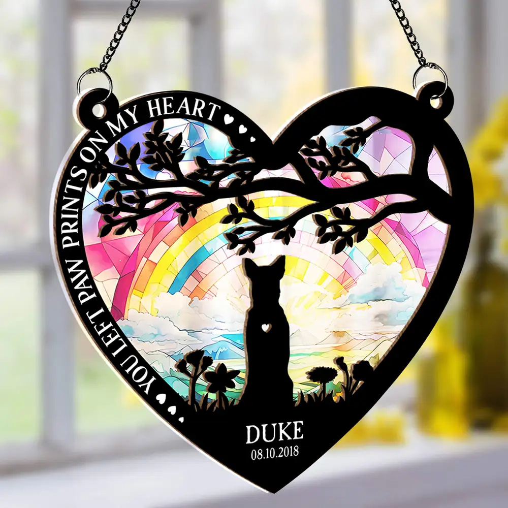 You Left Paw Prints on My Heart – Pet Memorial Ornament with Custom Name and Date - Image 2