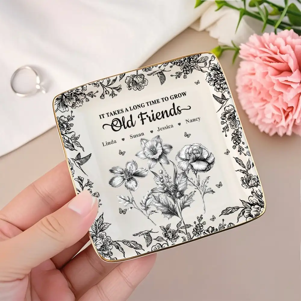 Eternal Friendship - Personalized "An Old Friend" Ceramic Jewelry Dish, Perfect Gift for Friends and Sisters - Image 2