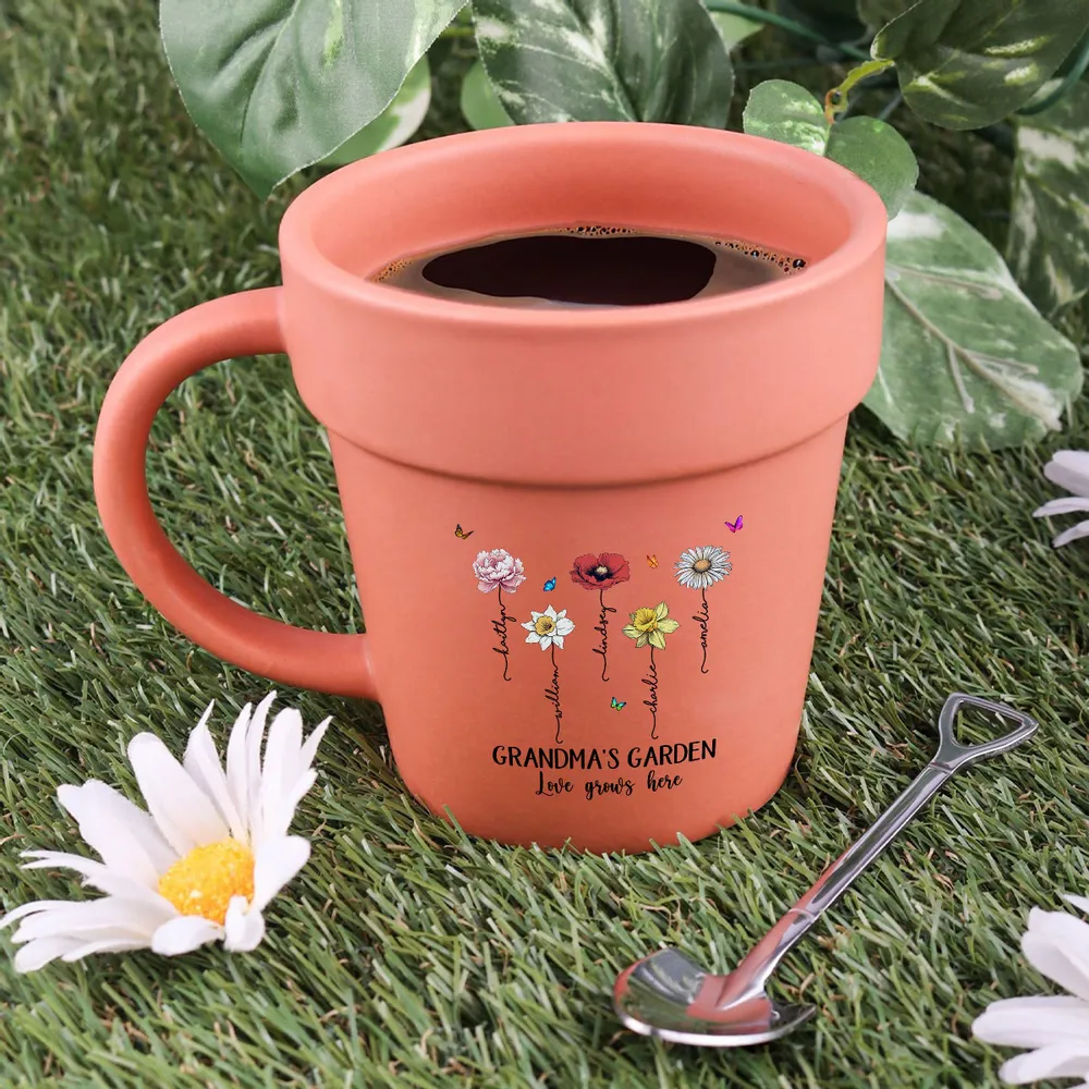 “Grandma’s Garden” Personalized Plant Pot Mug – Custom Gift for Grandma, Floral Design - Image 10