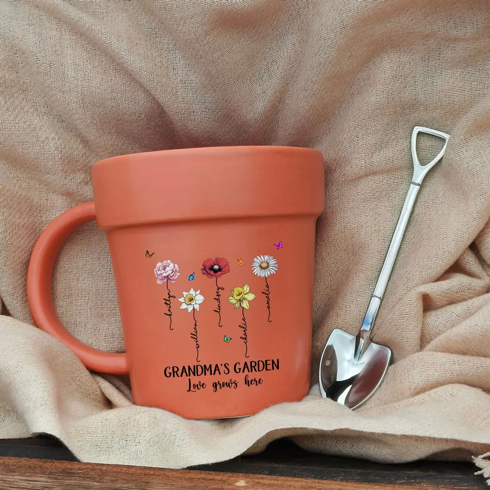 “Grandma’s Garden” Personalized Plant Pot Mug – Custom Gift for Grandma, Floral Design - Image 2