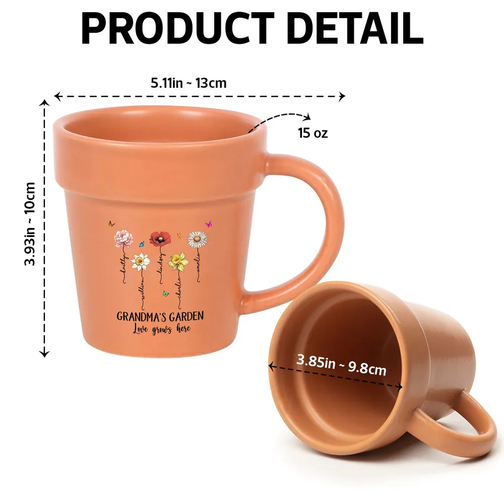 “Grandma’s Garden” Personalized Plant Pot Mug – Custom Gift for Grandma, Floral Design - Image 5