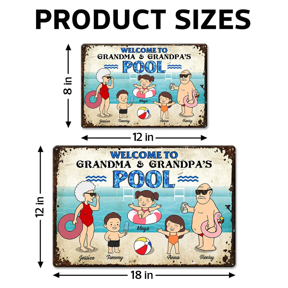 Funny Cartoon Welcome To Grandma Grandpa Pool Personalized Metal Sign - Image 2