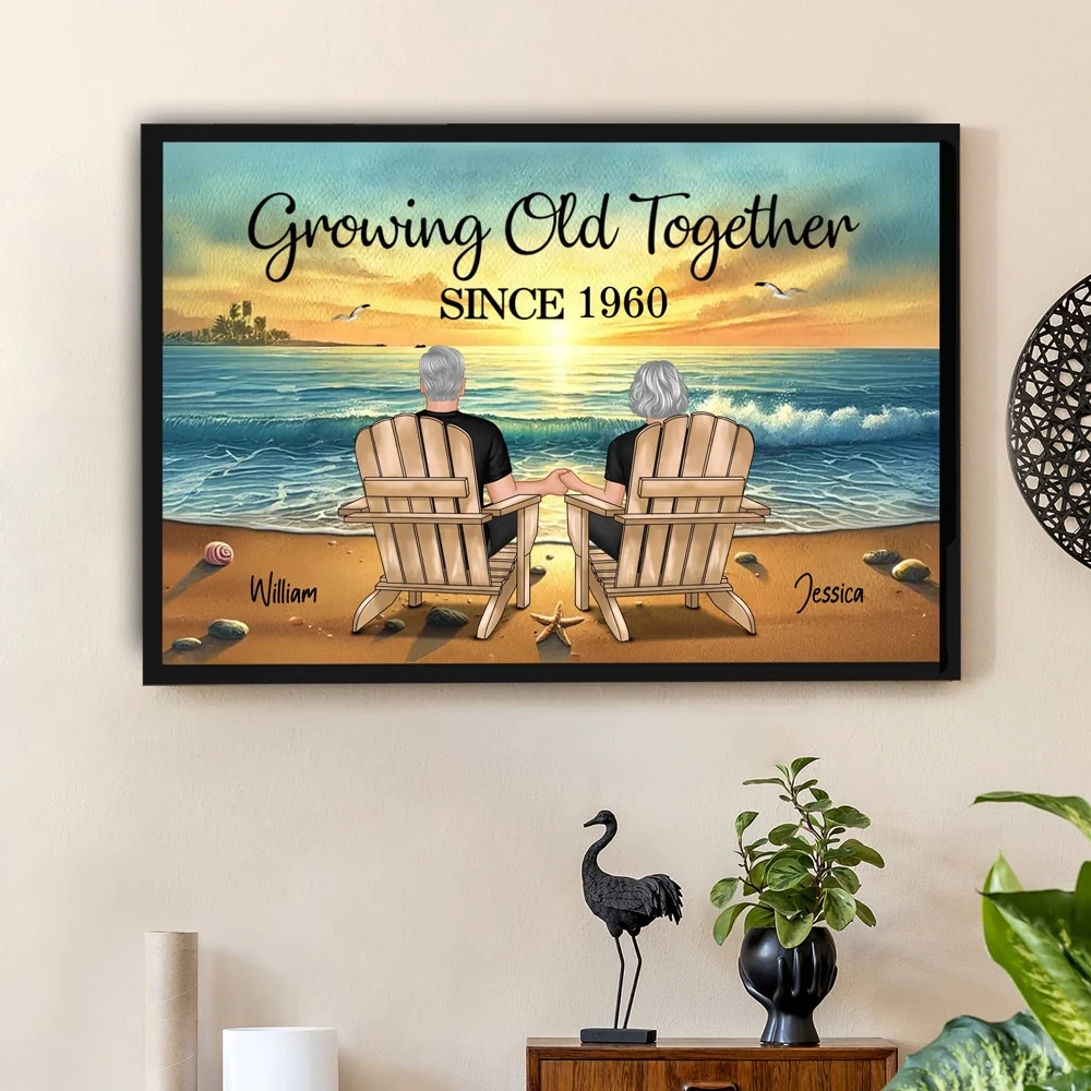 Growing Old Together Beach Poster – Personalized Anniversary Gift for Couples