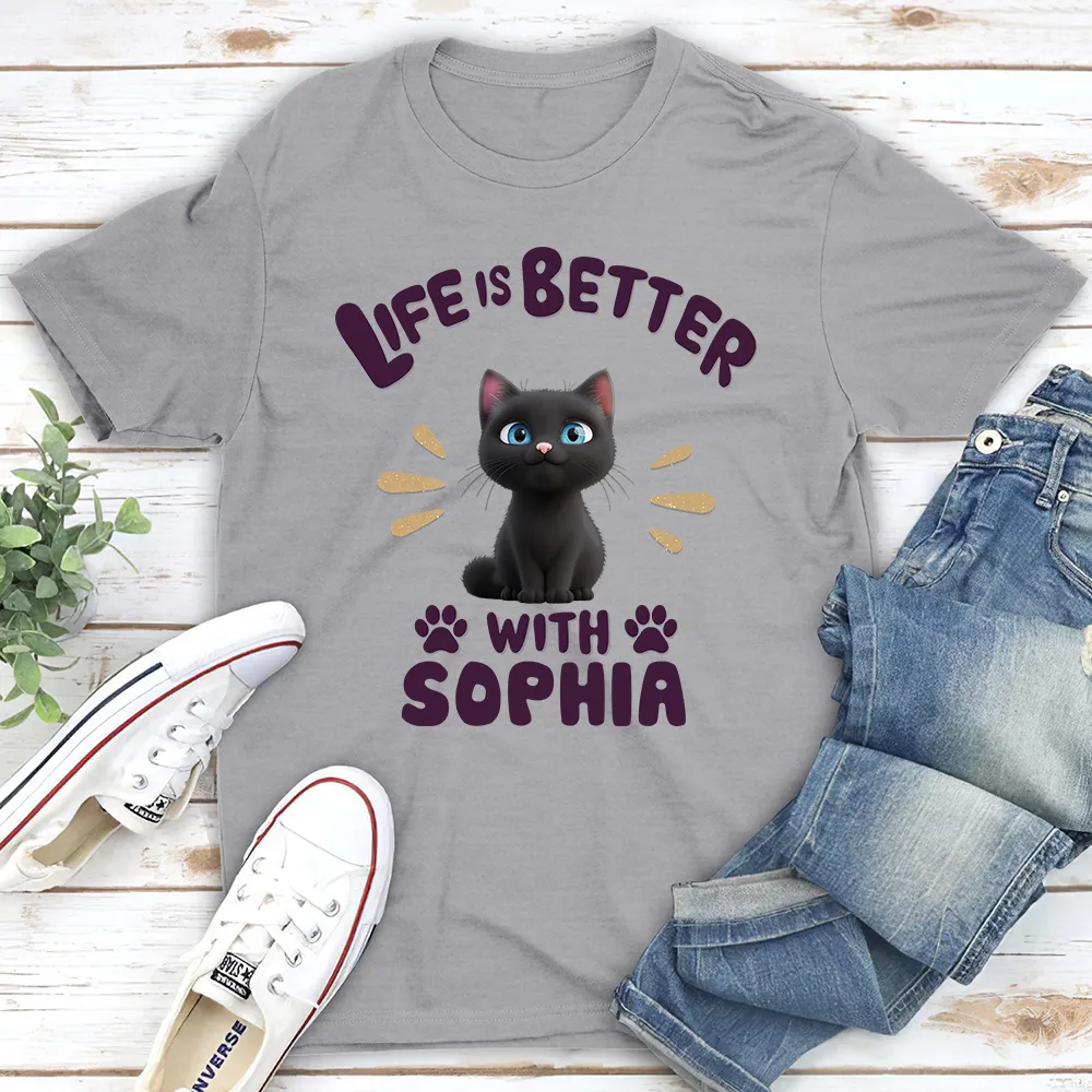 Life Is Better with Cats – Personalized Classic Tee with Custom Cat Names, Perfect Gift for Cat or Dog Lovers - Image 2