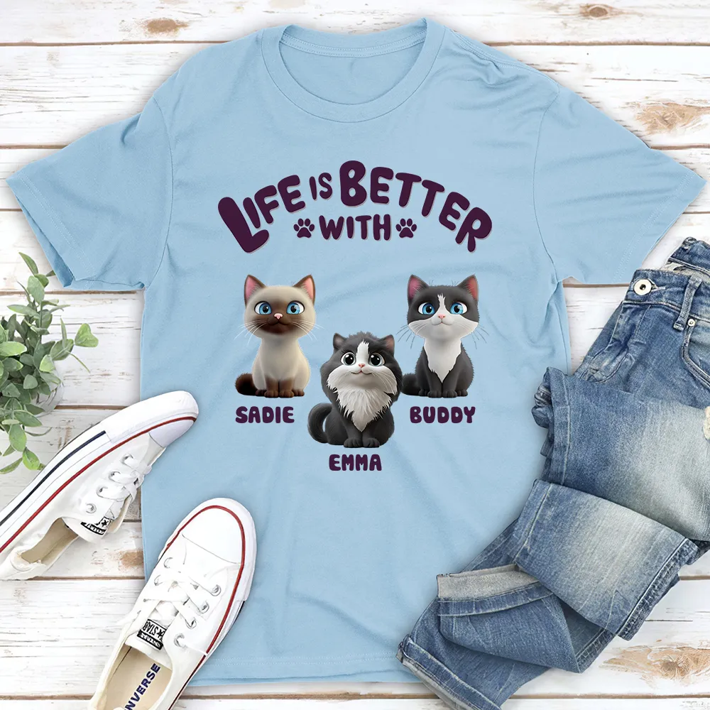 Life Is Better with Cats – Personalized Classic Tee with Custom Cat Names, Perfect Gift for Cat or Dog Lovers - Image 3