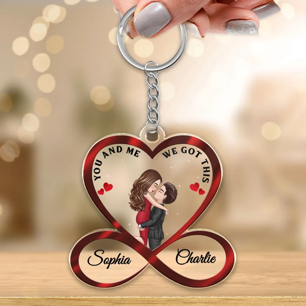 You And Me We Got This – Personalized Acrylic Keychain with Embracing Couple Design, Romantic Gift for Lover