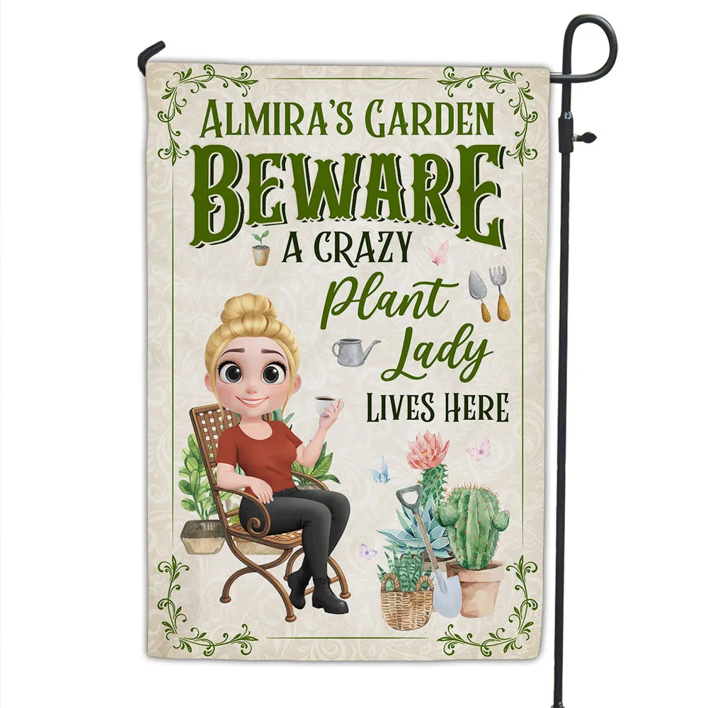 Customizable Plant Lover Garden Flag – “Beware A Crazy Plant Lady” Quote, Perfect for Gardeners - Image 3